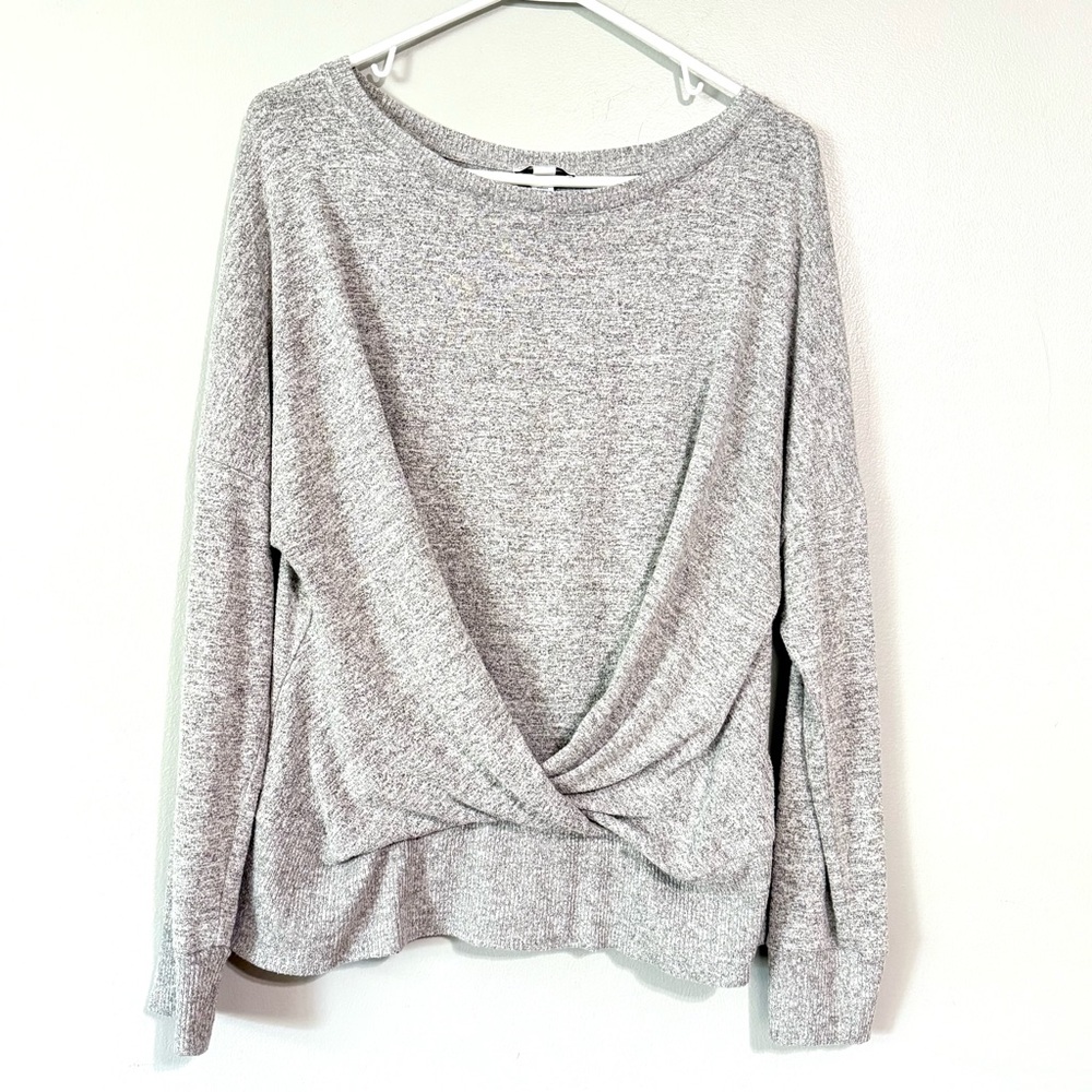 Daily/Ritual Women’s XL Gray Twist Front Women's long sleeve sweater Top 154B7